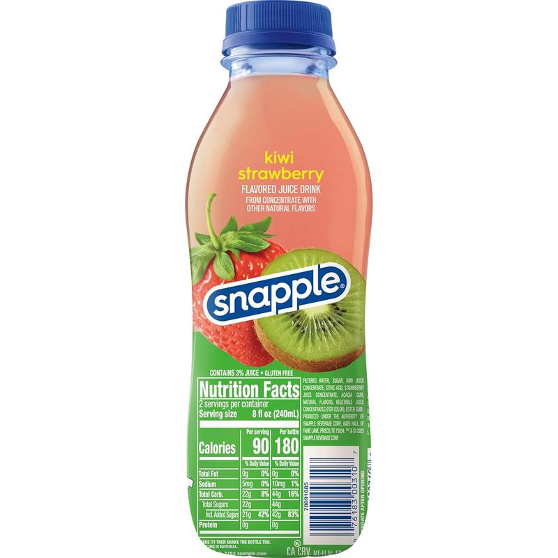 Kiwi Strawberry Juice Drink, 16 Fl Oz Recycled Plastic Bottle, Pack Of 12, All Natural, No Artificial Flavors Or Sweeteners, Contains 3% Real Juice