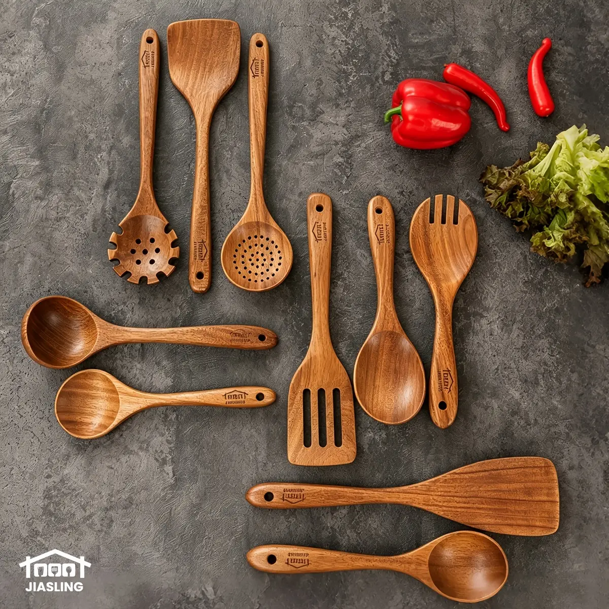 10pcs Wooden Spoons for Cooking, Natural Teak Wooden Kitchen Utensils Set Non-Stick Kitchen Pan Toolset Wooden Utensils for Cooking Wooden Cooking Utensils Wooden Spatulas for Cooking