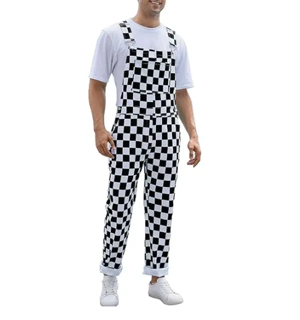 Yuanbang Men's Stretchy Gingham Fabric Work Coveralls - Thick, Zipper-Equipped Bib Overalls for Christmas, Irish St. Patrick's Day Special Occasions