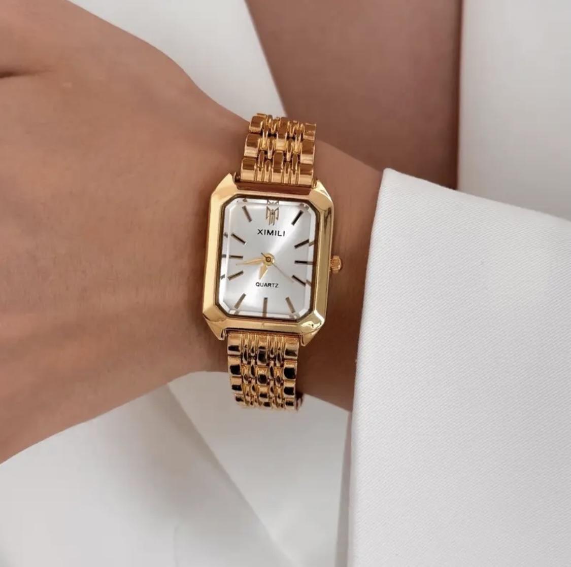 Women's Luxury Quartz Wristwatch - Simple Scale Square Elegant Dial, Gold-Plated High Quality Watch, Casual Fashion Buckle Wristwatch, Anniversary Gifts for Her with Gift Box & Adjuster