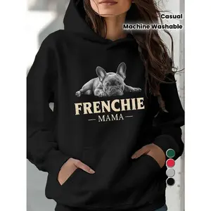 Women's FRENCHIE MAMA graphic Graphic Hoodie - Cotton Blend Black Long Sleeve Pullover Regular Fit |   Soft & Breathable Fabric, Durable Print, Everyday Comfort, Machine Washable, casual outdoor urban
