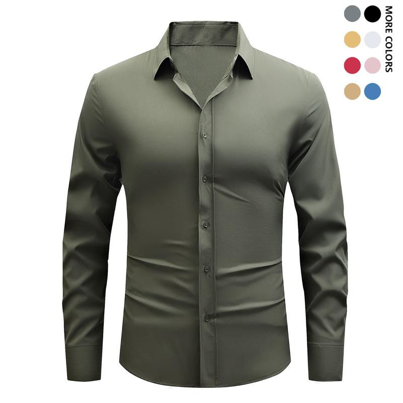 Men's Slim Fit Elegant Long Sleeve Button Down Shirt - Lightweight & Smooth Feel, Suitable for Casual & Formal Occasions, All Seasons | Fashion Formal Wear | Tailored Finish
