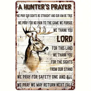 [Aluminium Sheet]1Pc Rustic Vintage Hunter'S Prayer Religious Aluminum Sign - 8X12 Inch Weather-Resistant Wall Art With Deer Design, Camouflage &  Texture - Outdoor Cabin Lodge Decor For Hunting Enthusiasts, Hunting Accessories