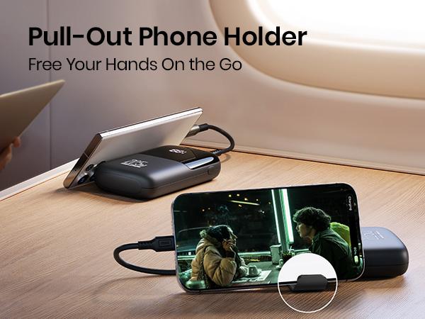 INIU Small 10000mAh Power Bank USB C In/Output 22.5W Fast Charging Portable Charger, 3-Output Mini Battery Pack Charger with Phone Holder for iPhone 17 16 15 14 13 12 Pro Samsung S25 S24 Google iPad Electronic Mobile Compact Travel Gadgets Smartphone