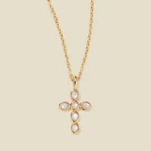 Mother of Pearl Cross Charm Necklace