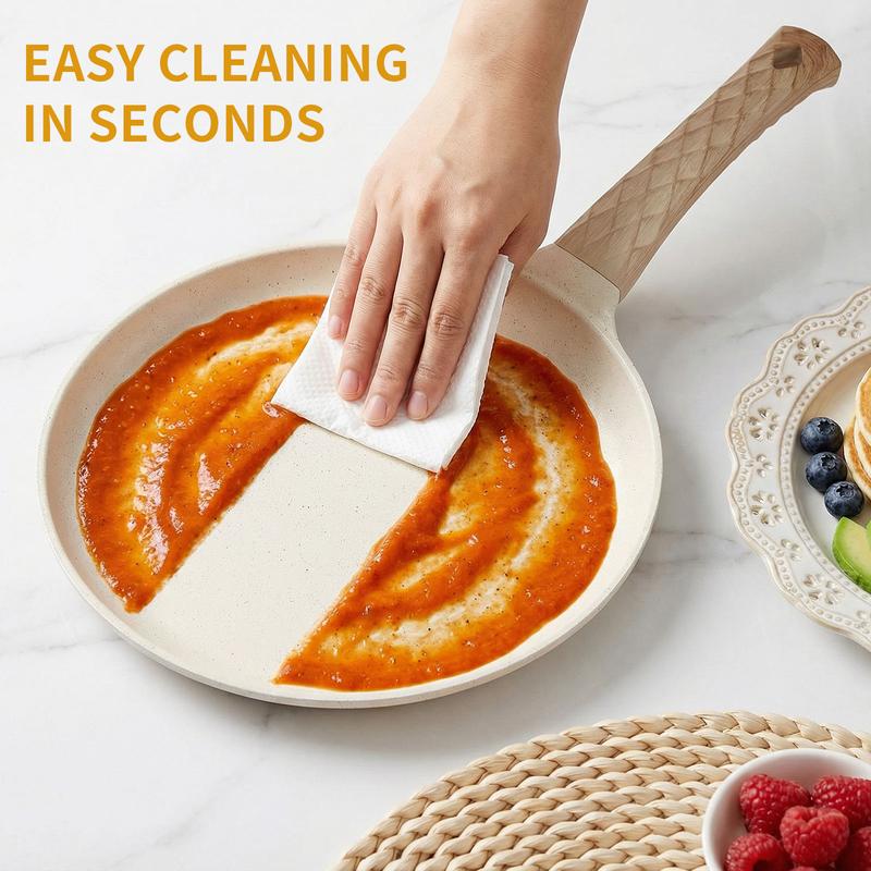 【AREL】Nonstick Crepe Pan with Spreader, 10-Inch Tortilla Pan with Detachable Handle, Ceramic Coating Pancake & Dosa Griddle, PFOA Free, Compatible with All Stoves & Induction (White)