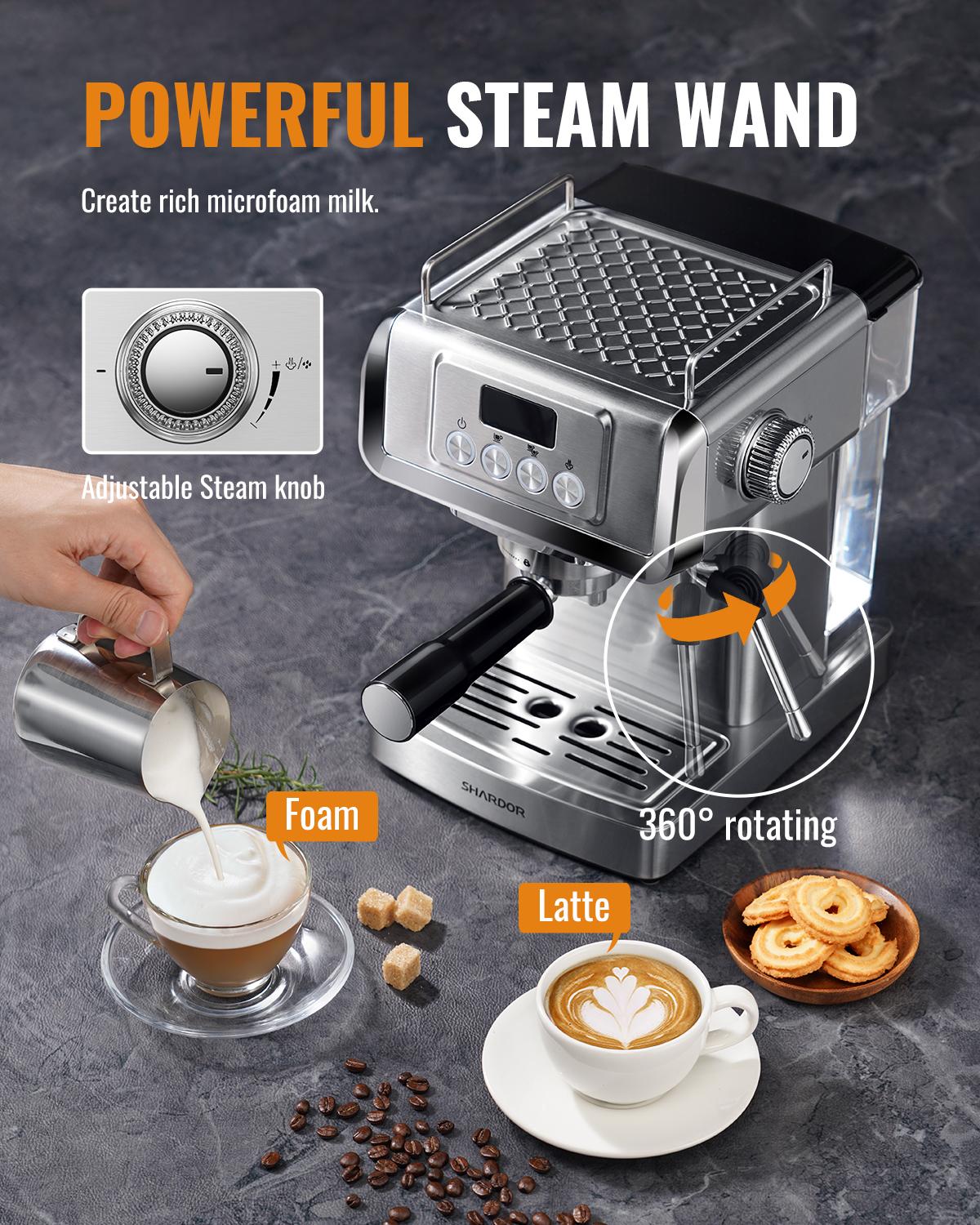 SHARDOR Espresso Machine, 20 bar Expresso Coffee Machines with Milk Frother Steam Wand, Latte & Cappuccino Coffee Maker for Home, 1350W SHARDOR Espresso Machine, 20 bar Expresso Coffee Machines with Milk Frother Steam Wand, Latte & Cappuccino Coffee Maker for Home, 1350W