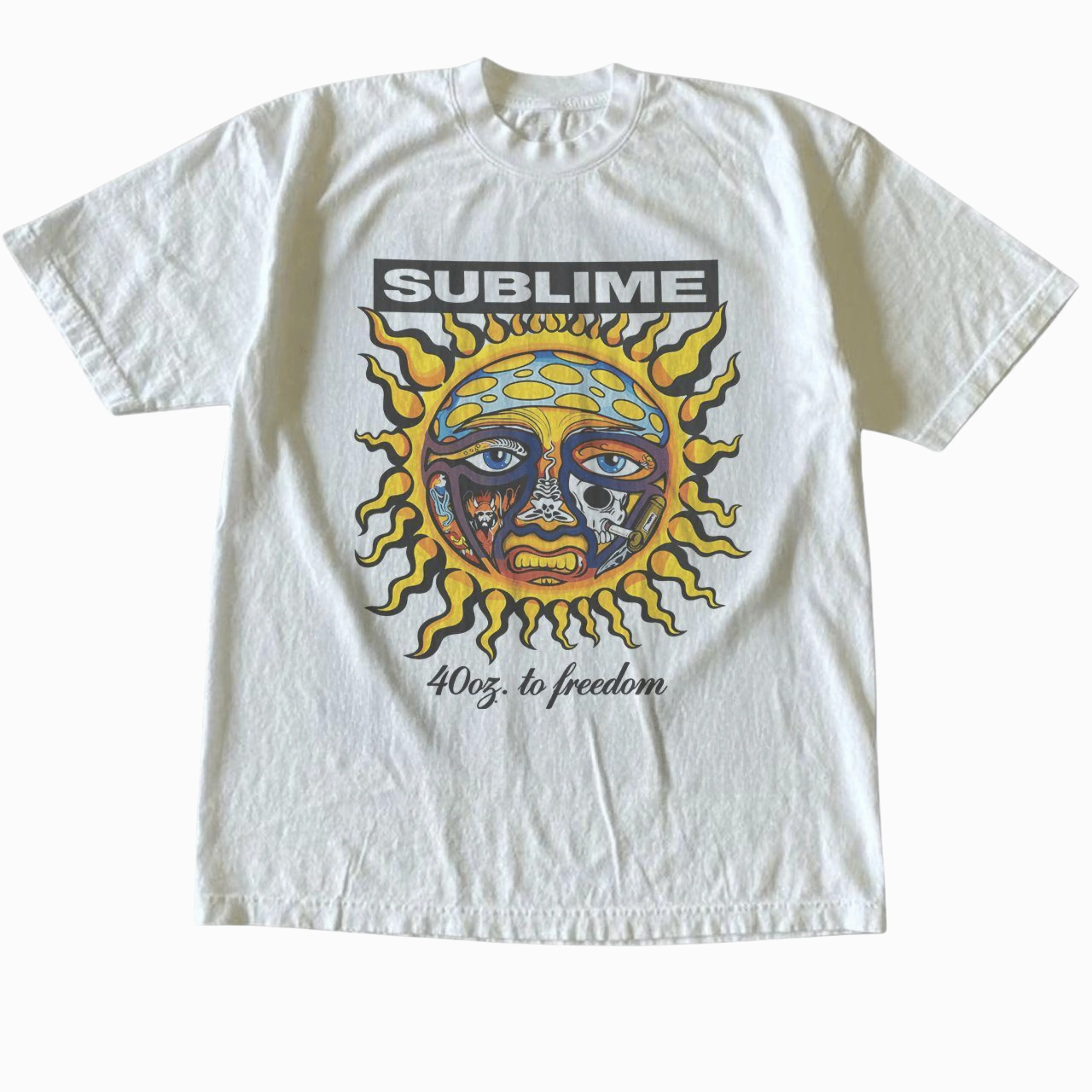 Unisex Loose Short-Sleeve Round Neck Casual Top - Vintage Sublime 40oz to Freedom Album Graphic Print Cotton Rock Band Apparel, Machine Wash Cold Unisex Wear, Couples Matching Outfit, Unique Birthday Gift