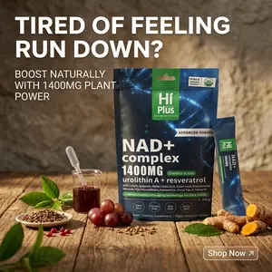 HiPlus NAD+ 1400mg Advanced Liposomal Delivery Berry Drink Promotes Daily Wellness & Vitality with Green Tea Astaxanthin CoQ10 Resveratrol Natural Wellness Daily Essential 20 Count Sachets