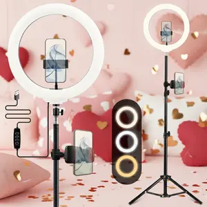 12'' Video Light with 63'' Extendable Tripod Stand - Ring Light with Phone Holder for Live Stream/Makeup/YouTube/TikTok - Compatible with All Phones - New Year's & Valentine's Day Party Lights SuperBowl