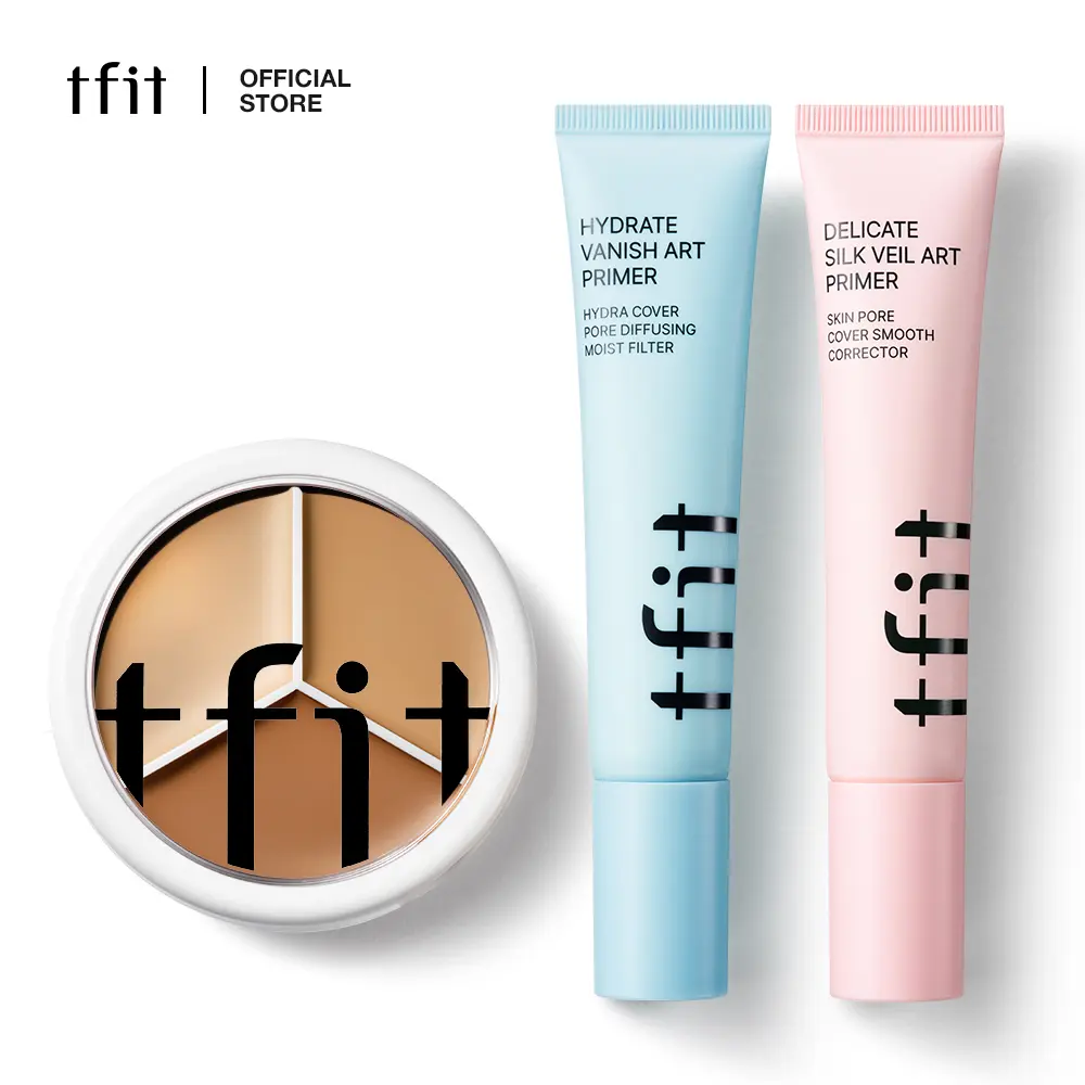 [TFIT OFFICIAL] Blurring Value Set, Concealing Makeup Set - 30ml Pore Blur Primer + 15g Tri-Color Concealer for Makeup Routine, Natural Look, Flawless Base (TikTok Deals)