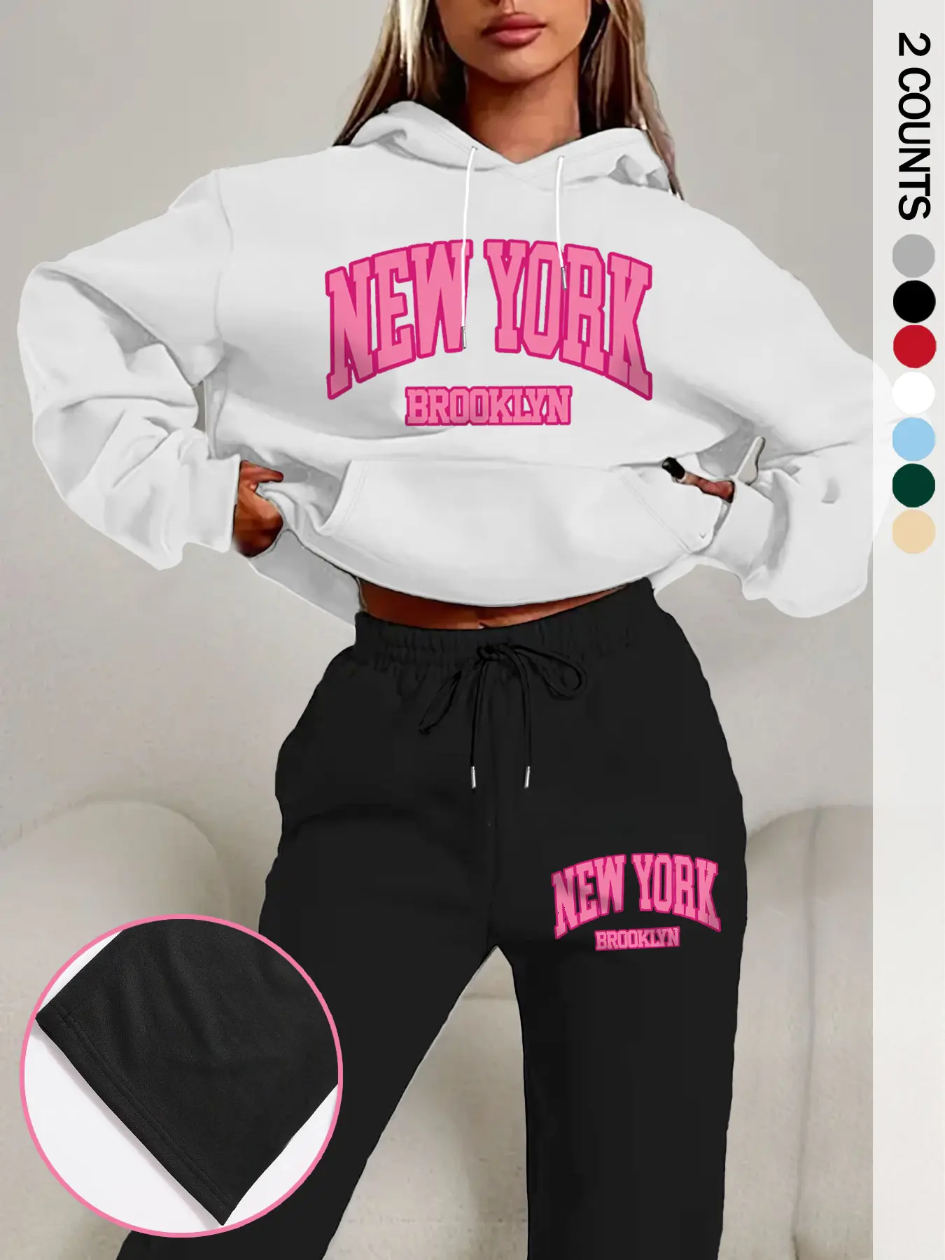 Women's Casual Everyday Loose Oversized Two-Piece Set with Hooded Sweatshirt and Printed Pants, Ideal Fall and Winter, Trendy Letter Print Style, Knit
