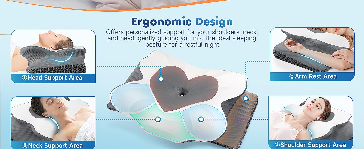 CushZone Cervical Pillow for Cozy Sleep, Odorless Ergonomic Contour Memory Foam, Orthopedic Bed Pillow for Side, Back, and Stomach Sleepers
