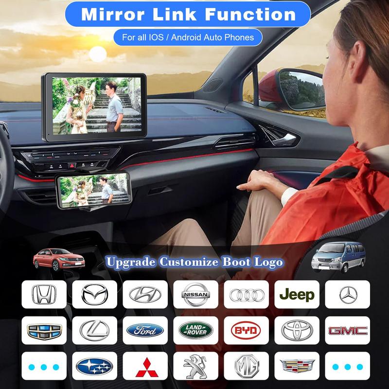 【Hieha】New Year Gift: 2026 Upgraded Wireless Carplay Stereo with Suction Mount, Rear Camera, Seamless Mirrorlink, Supports Landscape & Portrait Modes