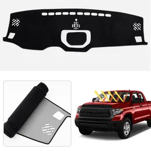 Canvcle Custom Fit Flannel Dash Mat for 2014-2021 Toyota Tundra UV Protection Anti-Glare Non-Slip Sunshade Dashboard Cover Black & Gray Design