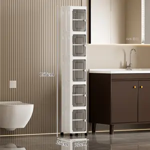 White 5-Tier Foldable Plastic Storage Containers with Wheels & Lids, Stackable Organizer Bins for Home & Dorm