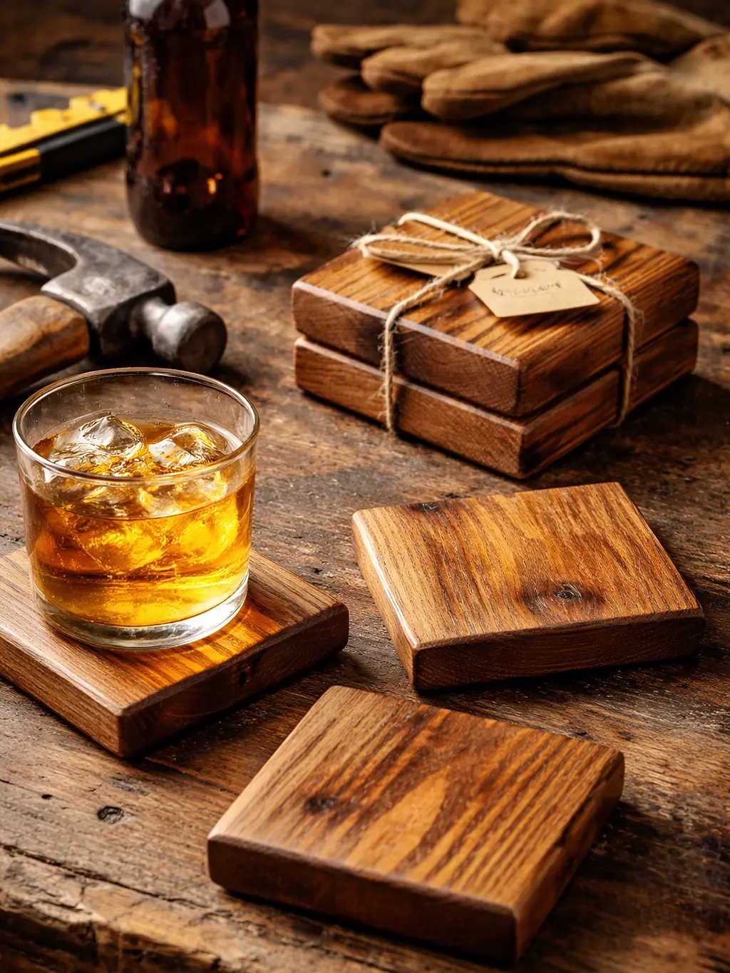 Rustic 2x4 Wood Coaster Set – Handmade Solid Pine (Set of 4)