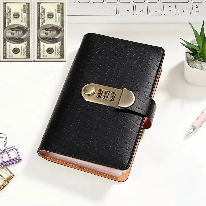 A6 Savings Notebook with Lock, 1 Count Small Cash & Finance Notebook, Savings Challenge Planner, Financial Planner for Storing Money and Important Information, Savings Tracker Organizer