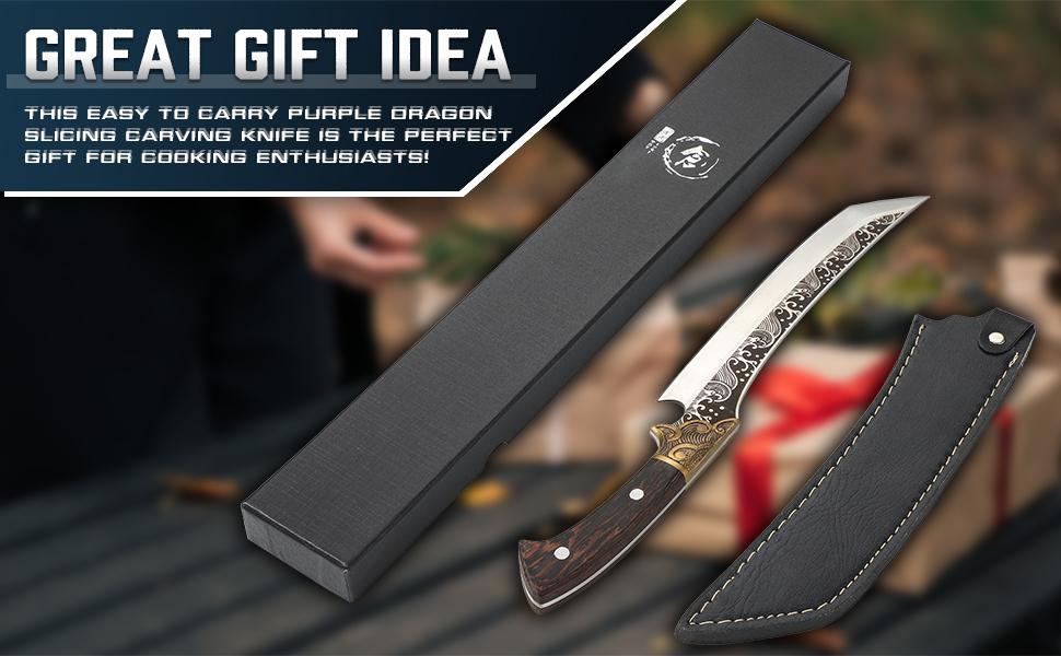 【February Faves】Purple Dragon Slicing Carving Knife 8.86" Brisket Knives Sharp Japanese Steel Sheath Included Full Tang Ergonomic Handle Design Christmas gift,Christmas Gift
