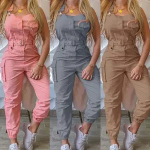 Women's work overalls, waistband, sleeveless overalls, simple leggings2025D86128 Casual Suits