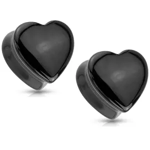 Natural Black Onyx Heart Shaped Saddle Plug Gauges  - Pair