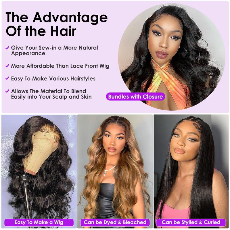 Top 15A Raw Body Wave Bundles Brazilian Unprocessed Virgin Human Hair Bundles 2x6 Lace Closure Quick Weave Extensions Natural Color Remy Hair Bundles