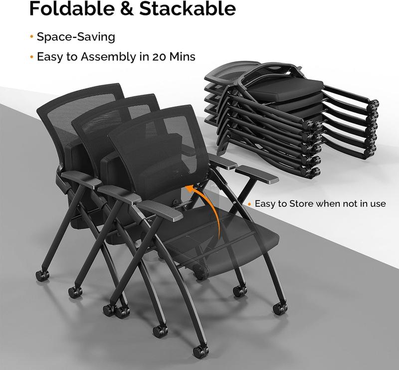 Ubesgoo Ergonomic Folding Office Chair with Thick Cushion, Comfortable Foldable Office Chair with Arms & Wheels for Office Meetings, Conference, Training Room