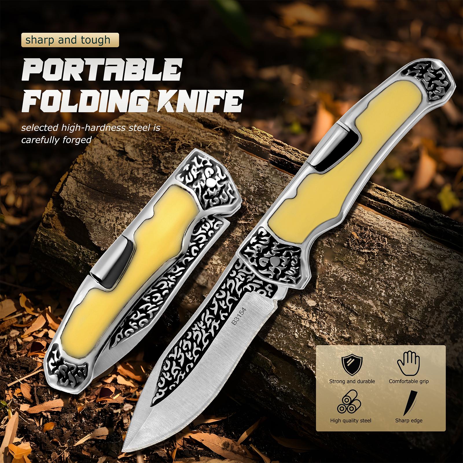 Exquisite carved pattern kitchen fruit knife, sharp blade, easy to cut meat, suitable for outdoor barbecue, camping, hiking, men's gift
