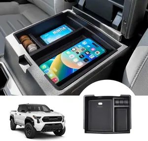 Canvcle Center Console Organizer for 2024 2025 Toyota Tacoma Accessories Armrest Storage Box Secondary Insert Tray with Anti-Slip Mat