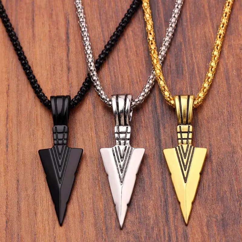 Men's Retro Arrowhead Pendant Necklace, Geometric Triangular Design, Fashionable Unique Men's Accessories, Birthday Gift Ideas, Arrow Motif Necklaces, Geometric Pendant Necklaces
