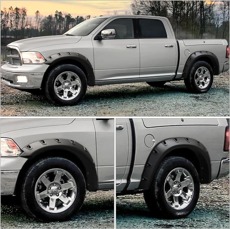 YITAMOTOR Fender Flares compatible with 2009-2018 Dodge Ram 1500, 2019-2024 1500 Classic,Black Paintable Wheel Flare Front Rear 4PCS Resistant Mud Flaps Universal Flexible Fender Flares