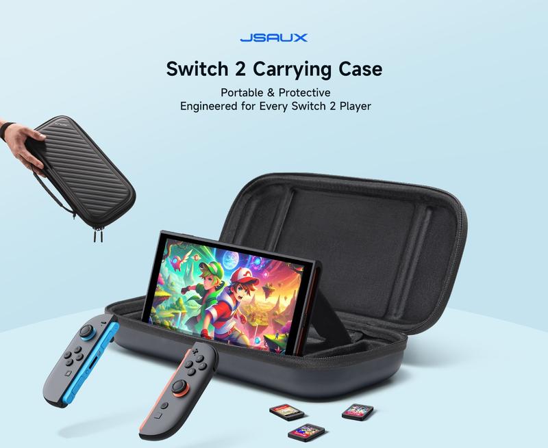 JSAUX Carrying Case Compatible with Nintendo Switch 2 2025, Protective Hard Shell Case with 15 Game Card Slots, Portable Travel Bag for Switch 2 Console and Accessories, Black