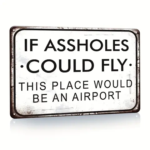 Funny Decoration Sarcastic Bar Metal Tin Signs Garage Tin Sign Man Cave Signs Humor Office Wall Decor If Ass-holes Could Fly This Place Would Be An Airport Retro Art Painting Home Decor 12"x8"