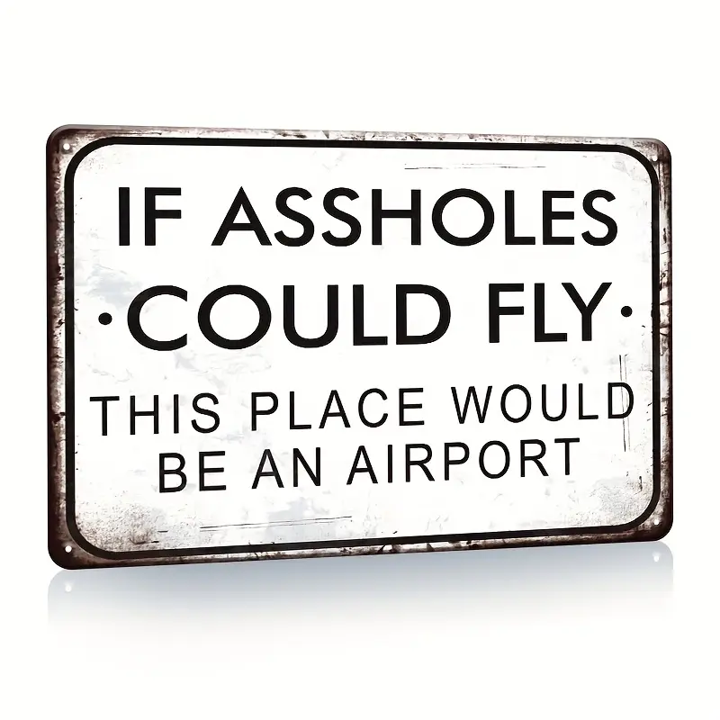 Funny Decoration Sarcastic Bar Metal Tin Signs Garage Tin Sign Man Cave Signs Humor Office Wall Decor If Ass-holes Could Fly This Place Would Be An Airport Retro Art Painting Home Decor 12"x8"