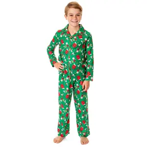 Peanuts Boys' Christmas Snoopy Charlie Brown Home For The Holidays Button Down Sleep Pajama Set