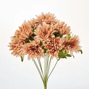 Mocha Tan Autumn Chrysanthemum & Dahlia Fall Blooms Bush Bouquet - 22"
