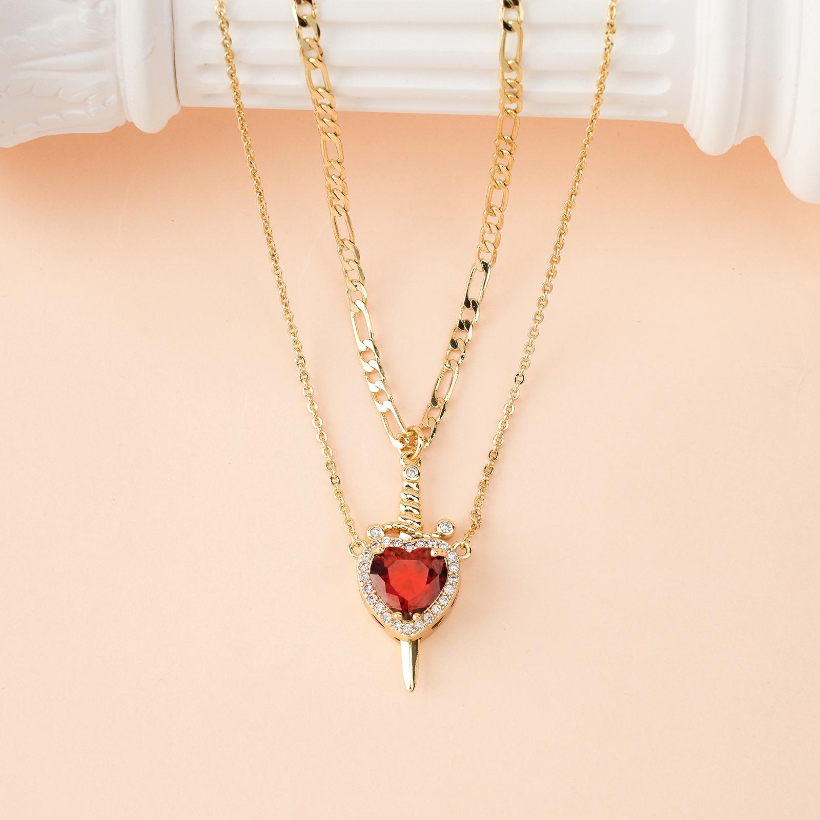 MEIITRUE Shared Bond Heart & Sword Necklace Set. Keep One Share One, 14K Gold Plated CZ Pendant Jewelry Gift for Best Friends Sisters Couples & Loved Ones