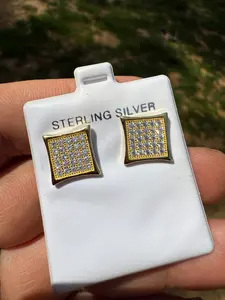 14K Gold Over 925 Silver Kite Earrings Iced CZ 11mm Mens Ladies - WHOLESALE DEAL