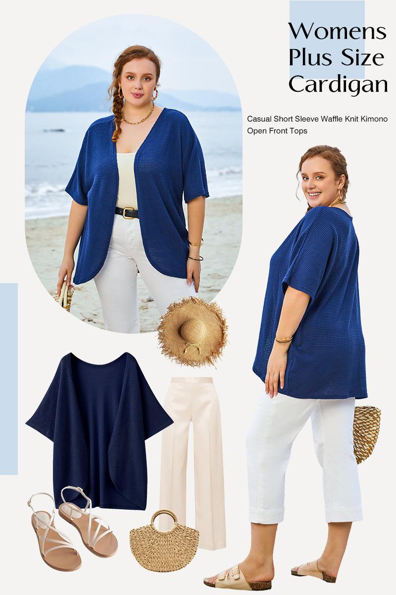Eytino Womens Plus Size Cardigan Casual Short Sleeve Waffle Knit Kimono Open Front Tops(1X-5X) Eytino Womens Plus Size Cardigan Casual Short Sleeve Waffle Knit Kimono Open Front Tops(1X-5X)