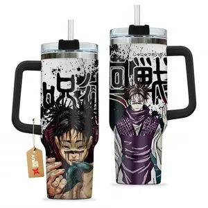 [WDC] Choso Anime 40oz Tumbler With Handle – Blood Manipulation Sorcerer Manga Stainless Steel Cup, Jujutsu Kaisen Graphic Iced Coffee Tumbler, Otaku Drinkware Gift for Anime Fans