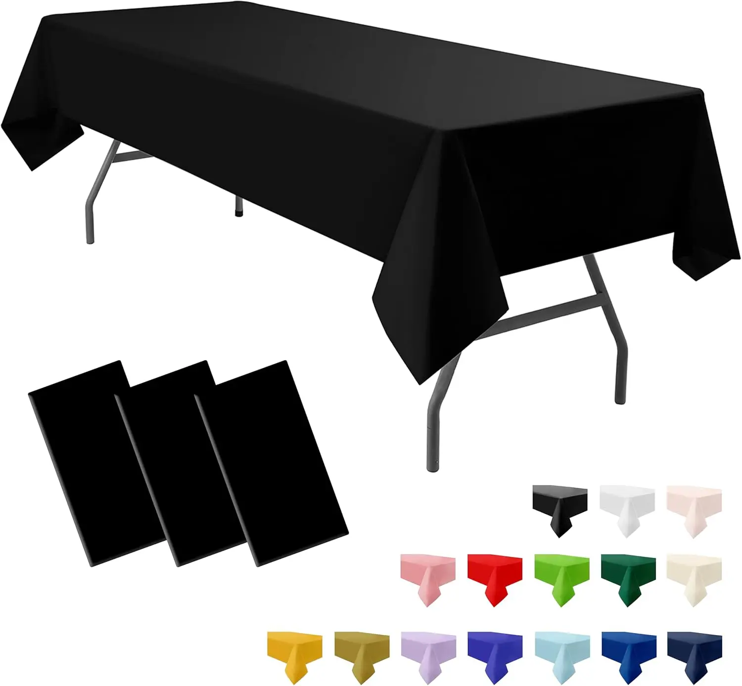 3-Pack  Plastic Black Tablecloth Disposable 54 x 108 Inch. Rectangle Table Cover Party Table Cloths for Birthday Baptism Christening BBQ Picnic Banquet Fits up to 8 ft Tables
