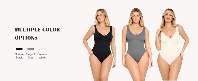 FeelinGirl Tummy Control Bodysuit for Women Slimming V Neck Bodysuits Snatched Waist Body Suit Shaping Thong Seamless  Underwear Vneck Sleeveless Womenswear Tops