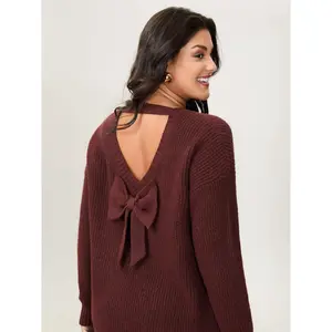 【 Oversized】 Bloomchic Bow Back Cut-Out Super Stretchy Pullover