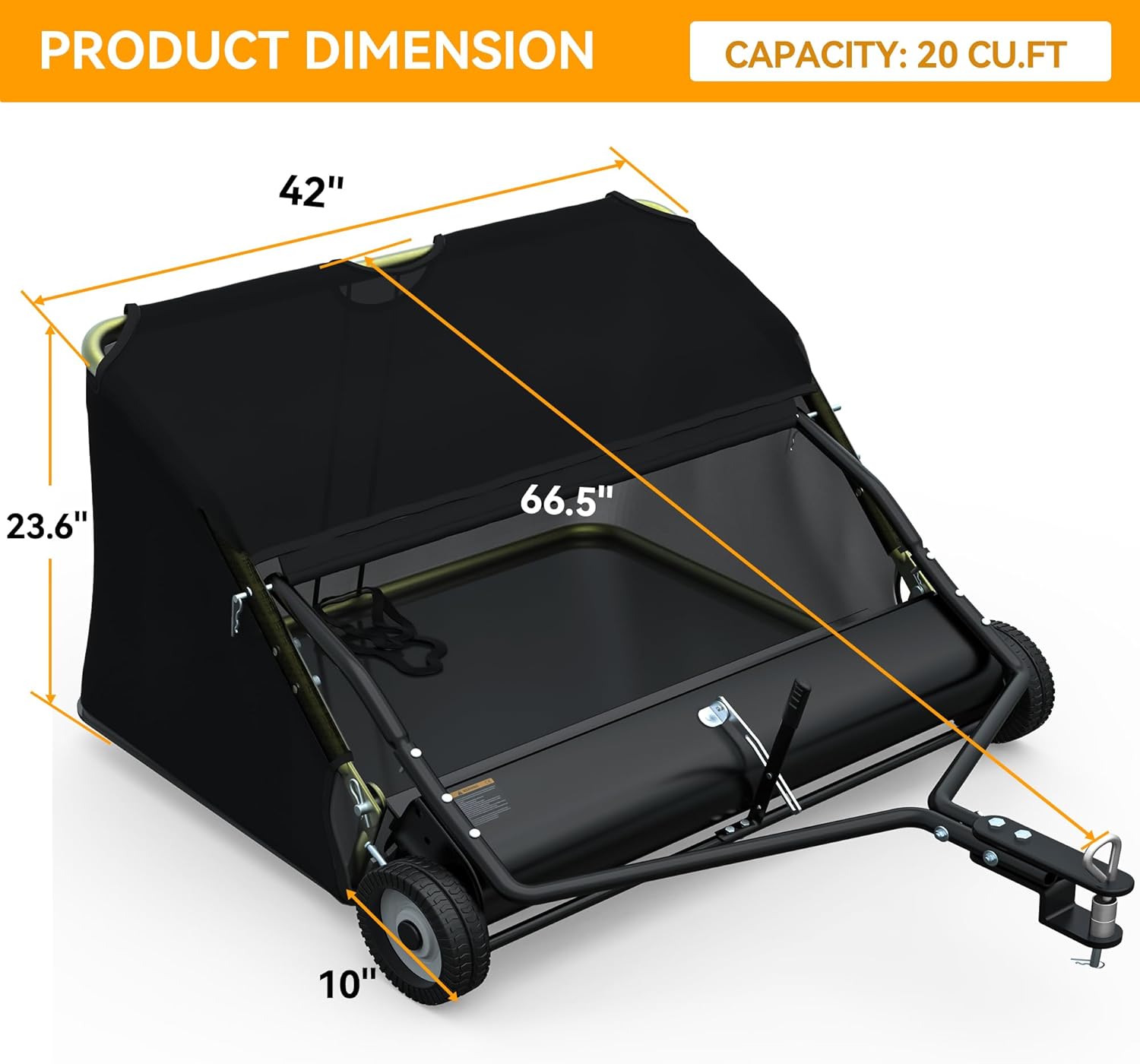 YITAMOTOR 42" / 48"  Lawn Sweeper, Tow Behind Grass Sweeper Leaf Collector, Black Heavy Duty Portable Handle Garden Tool Yard Maintenance