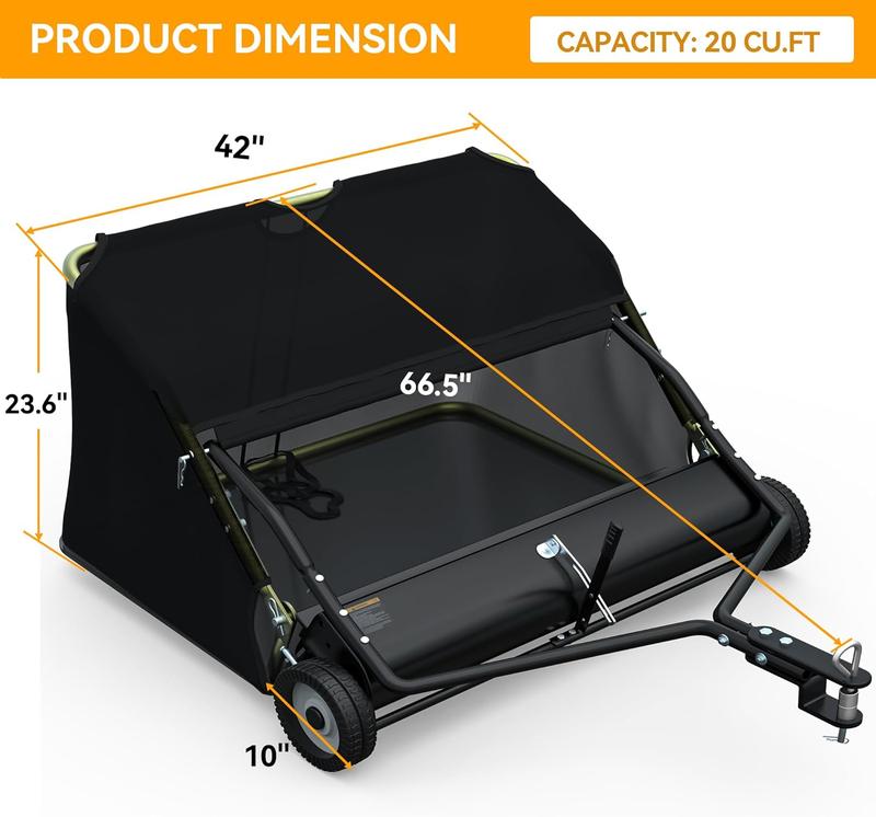 YITAMOTOR 42" / 48"  Lawn Sweeper, Tow Behind Grass Sweeper Leaf Collector, Black Heavy Duty Portable Handle Garden Tool Yard Maintenance