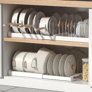 Pot Lids Organizer Rack for Cabinet and Countertop, Pan Lids and Bakeware Organizer Rack Holder with 7 Adjustable Compartments  for Kitchen Cabinet Organizer and Storage, Foldable Design