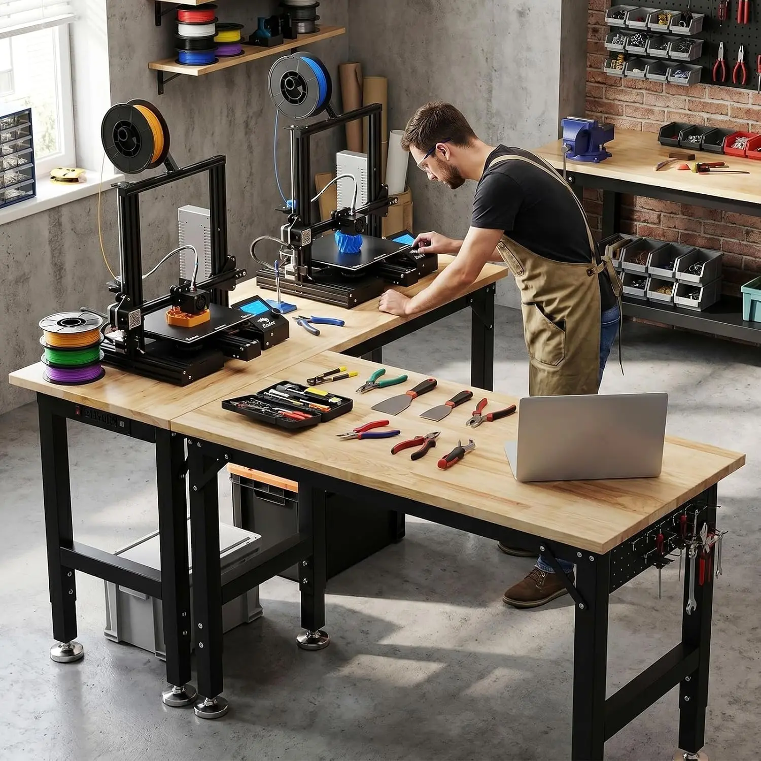 TLGREEN Adjustable Height Workbench, 2000 lb Capacity 60 x 22-Inch, Work Benches for Garage Projects with Power Outlet And Pegboard; Organized Tool Access for Assembly And Maintenance deskmakeover,TikTok Shop Back to School,Dorm Essentials