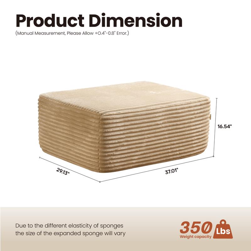 【Jumpstart Sale】Ovios 37" Plush Corduroy Cloud Velvet Boneless Ottoman for Sofa Couch, Ottoman Foot Rest, End of Bed Bench, Storage Chest, Load 660 lb, for Living Room, Bedroom, Entryway