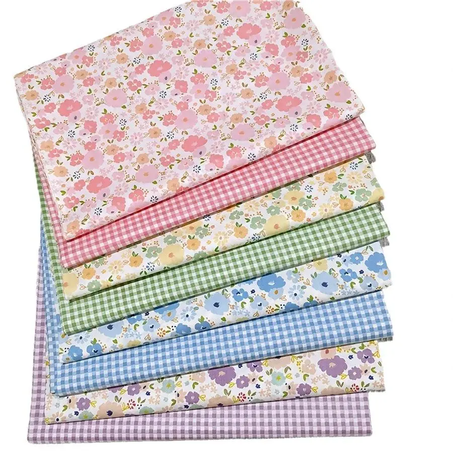 Classic Cotton Floral Woven Fabric Bundles, 8-Pack 20x20 in Pre-Cut Quilt Squares Fat Quarters for Car Interior Decoration Sewing & Quilting, Classic Cotton Fabric, Breathable Soft Fabric