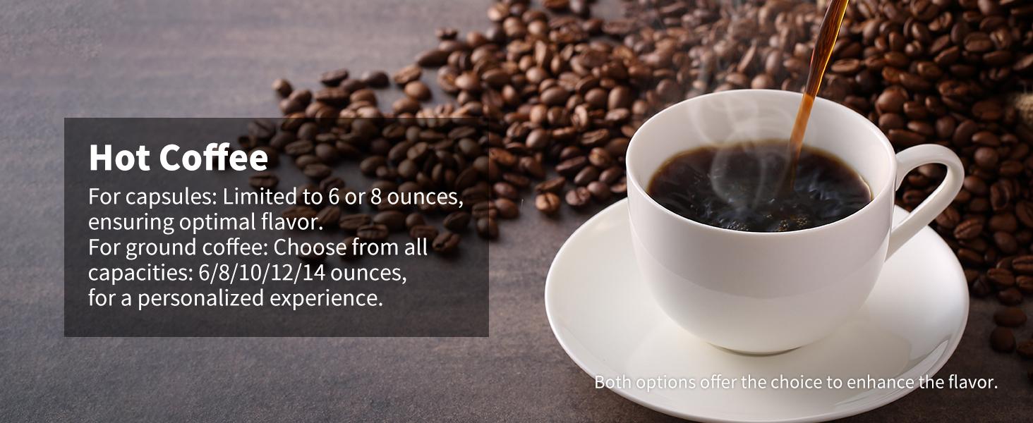 Hot & Iced Coffee Maker, Single Serve Coffee Maker for K Cup and Grounds, 6-14 Oz Brew Sizes, 50 Oz Removable Water Tank, One Cup Coffee Machine